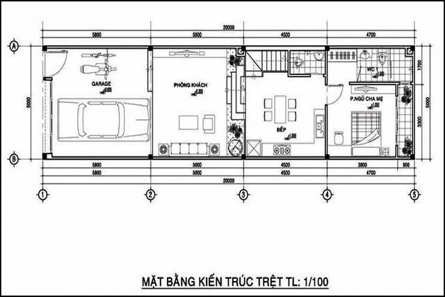 Mẫu thiết kế bản vẽ nhà ống 4x20m đầy đủ và chi tiết